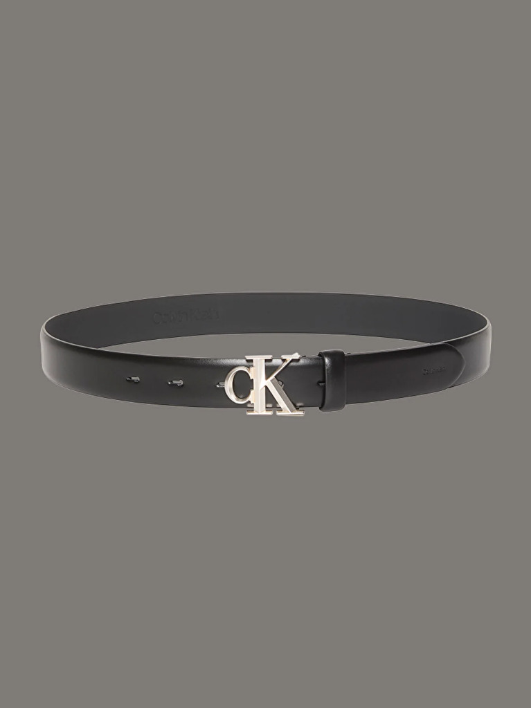 Black Full Grain Leather Logo Belt  Women