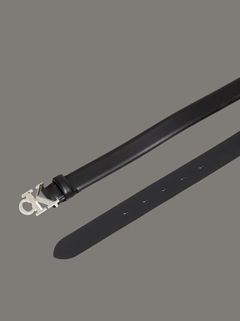 Black Full Grain Leather Logo Belt  Women