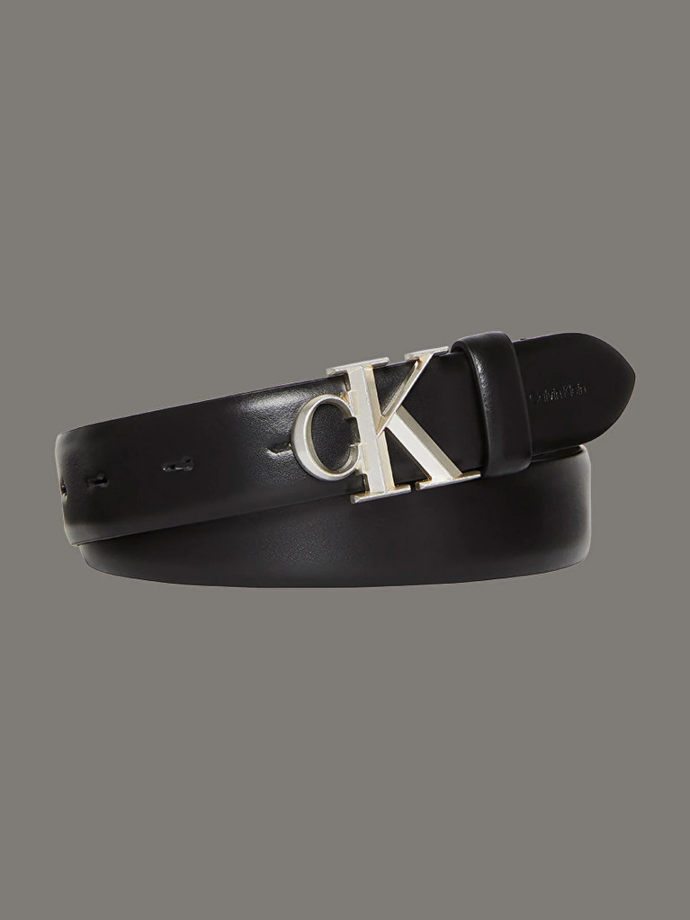 Black Full Grain Leather Logo Belt  Women
