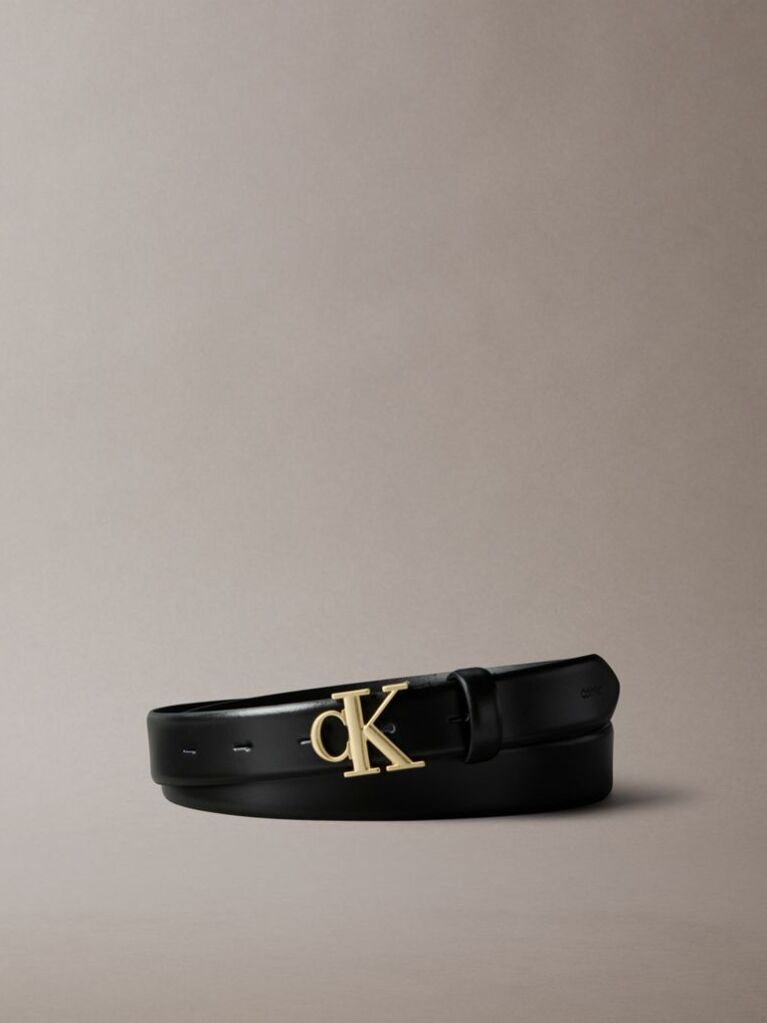 Black Full Grain Leather Logo Belt  Women