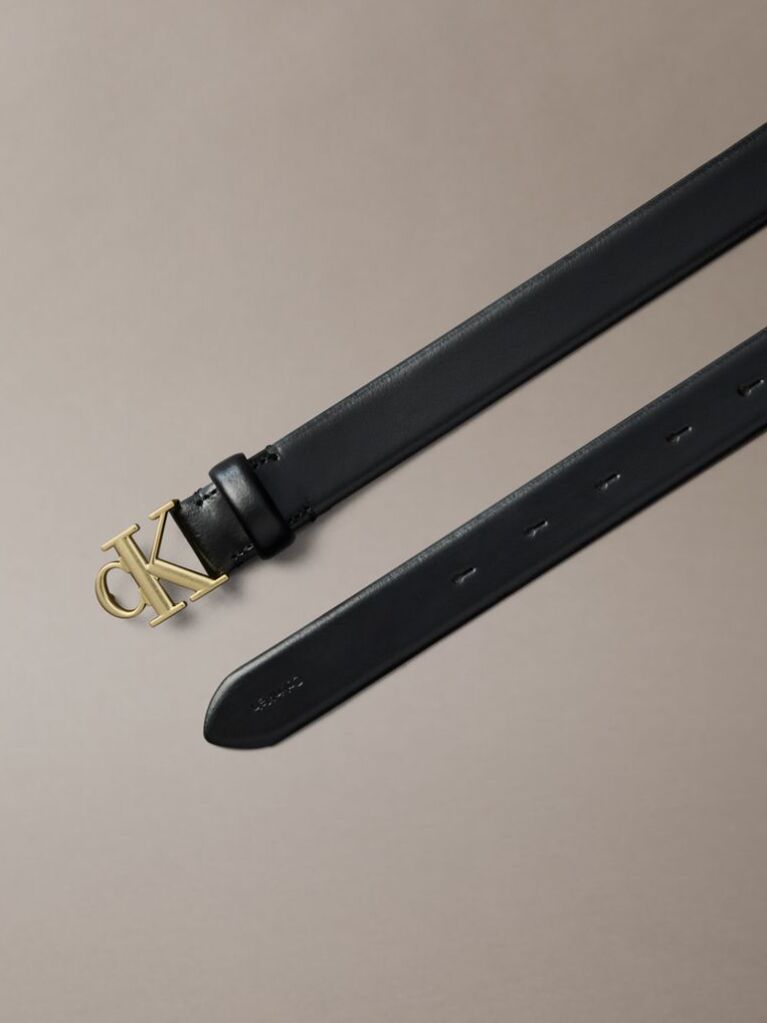 Black Full Grain Leather Logo Belt  Women