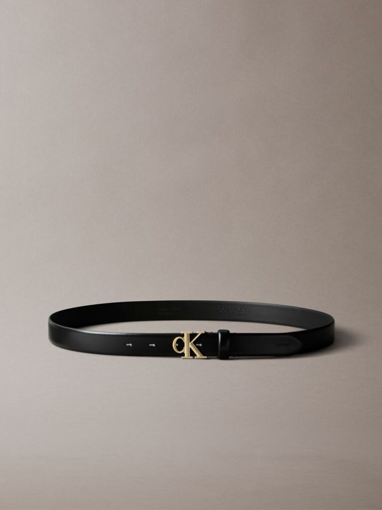 Black Full Grain Leather Logo Belt  Women