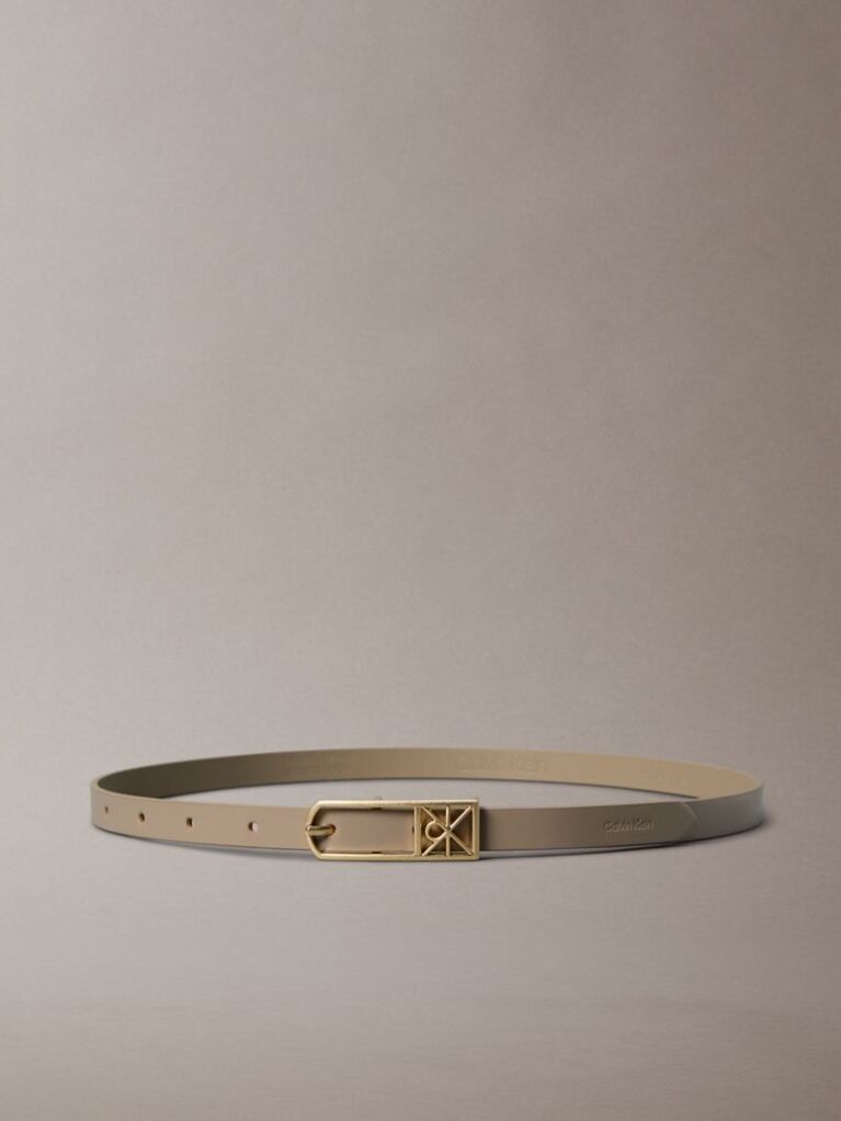 Beige Slim Emblem Logo Buckle Belt  Women