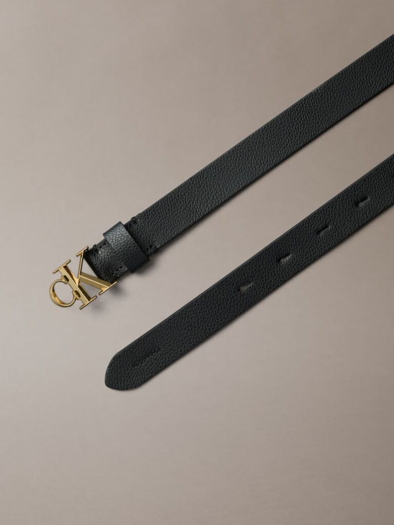 Black Micropebble Leather Monogram Buckle Belt  Women