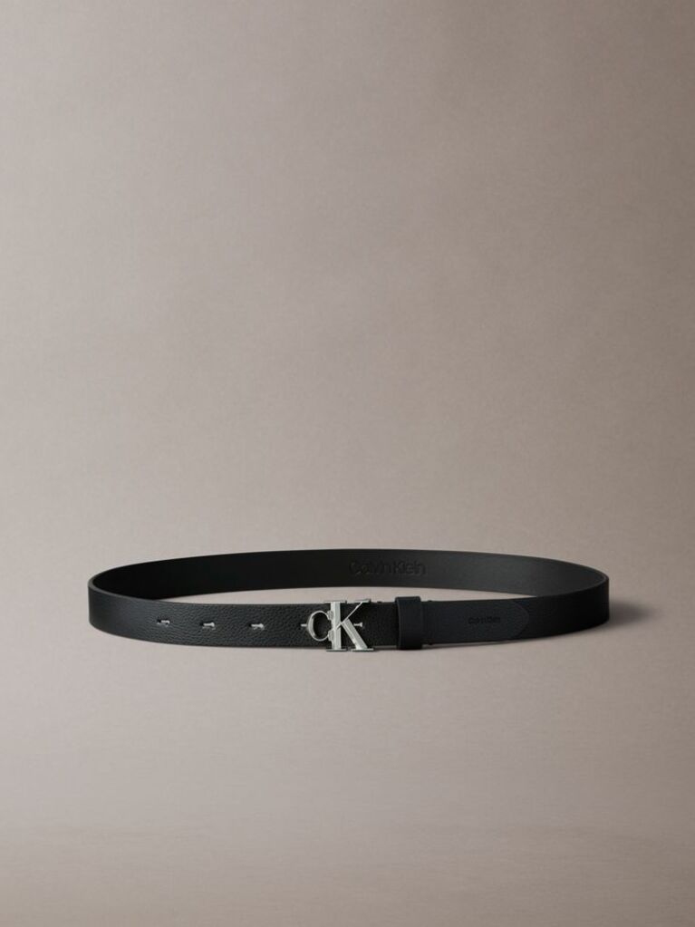 Black Micropebble Leather Monogram Buckle Belt  Women