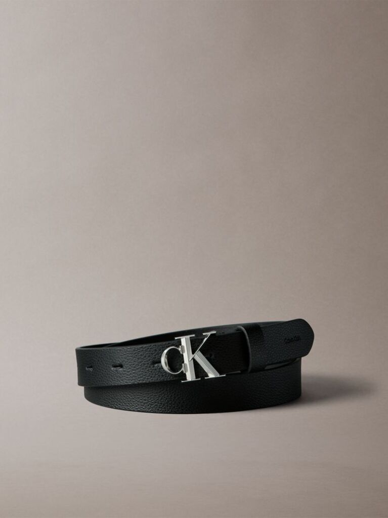 Black Micropebble Leather Monogram Buckle Belt  Women