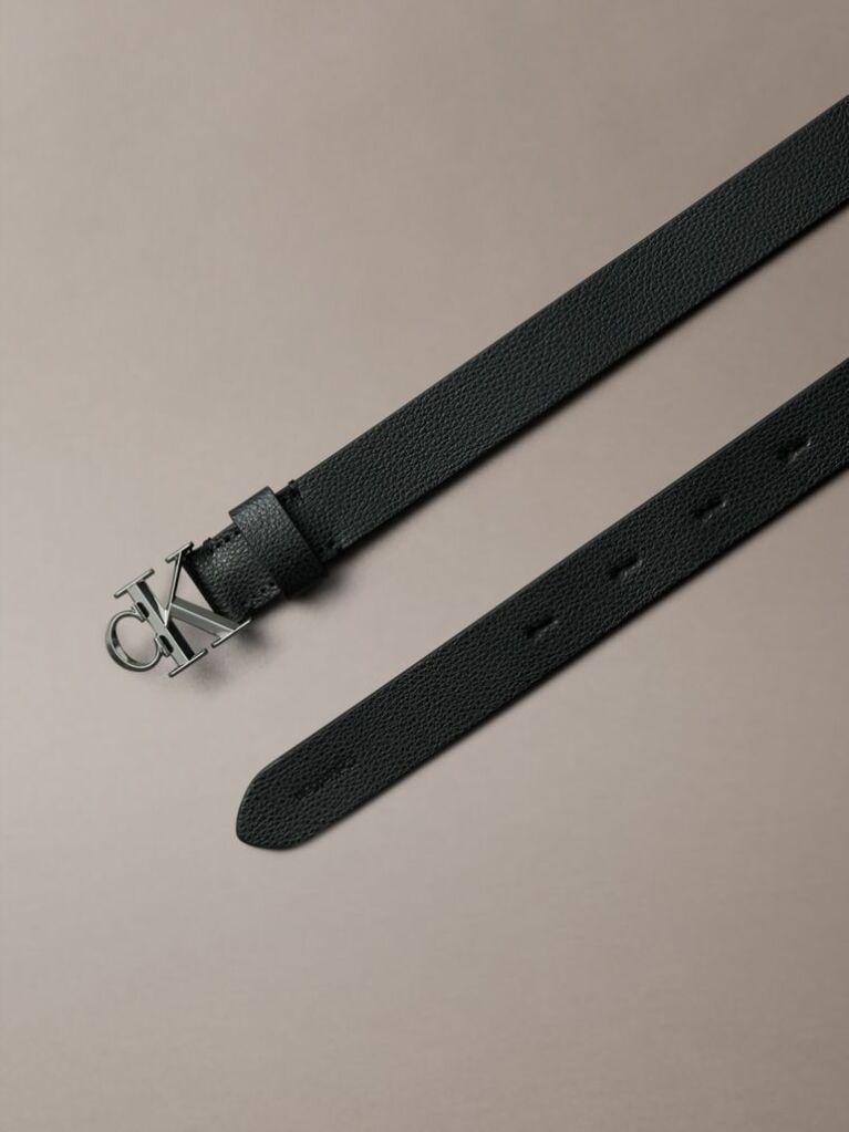 Black Micropebble Leather Monogram Buckle Belt  Women