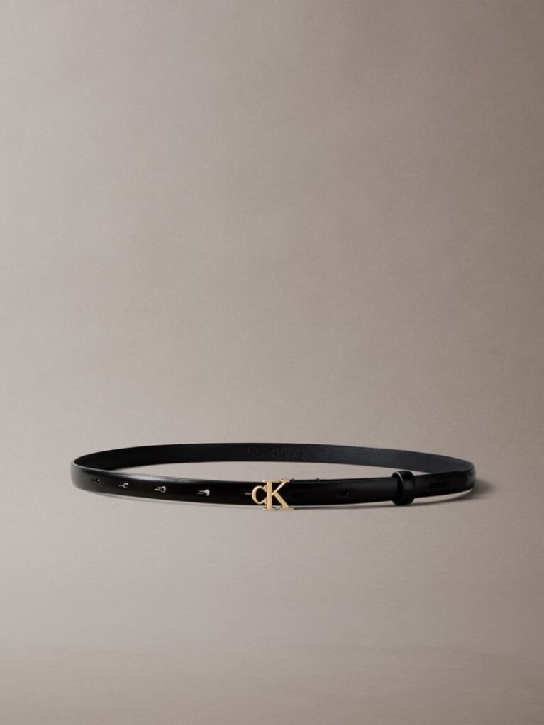 Black Skinny Leather Monogram Logo Belt  Women