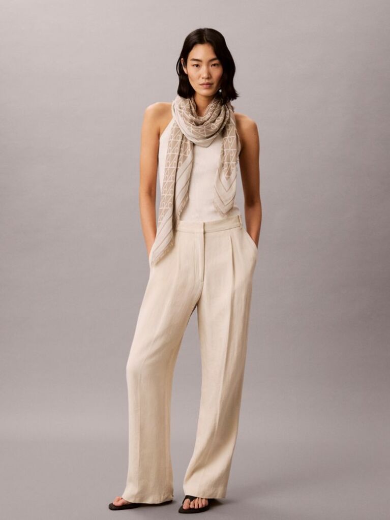 Beige Emblem Jacquard Square Modal Scarf  Women