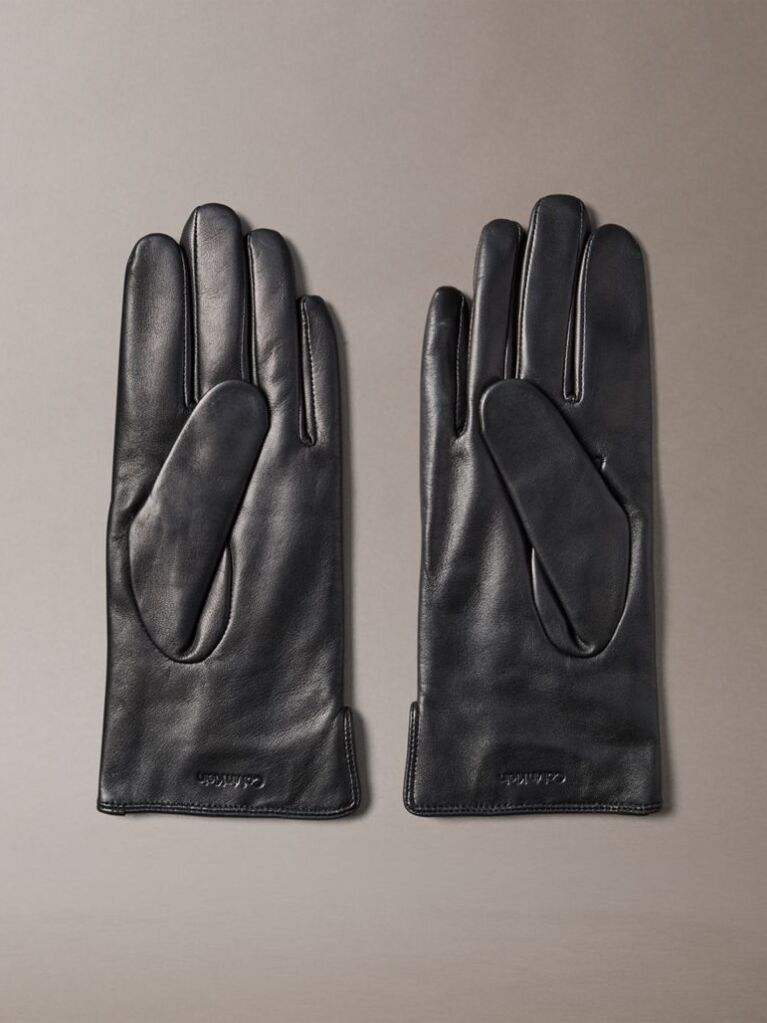 Black Soft Nappa Leather Emblem Logo Gloves  Women