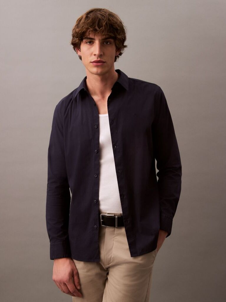 Blue Slim Stretch Button-Down Shirt  Men