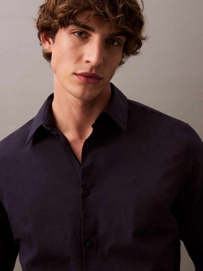 Blue Slim Stretch Button-Down Shirt  Men
