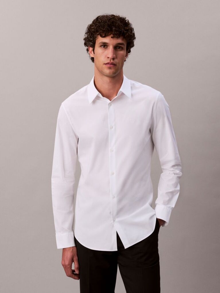 White Slim Stretch Button-Down Shirt  Men