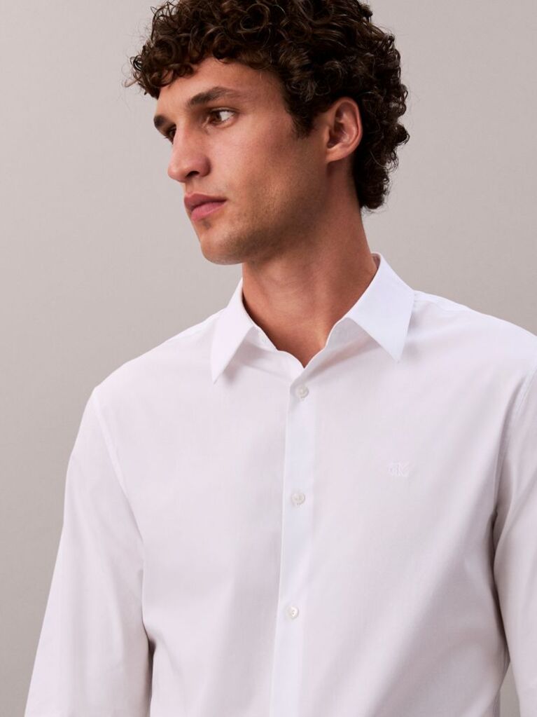 White Slim Stretch Button-Down Shirt  Men