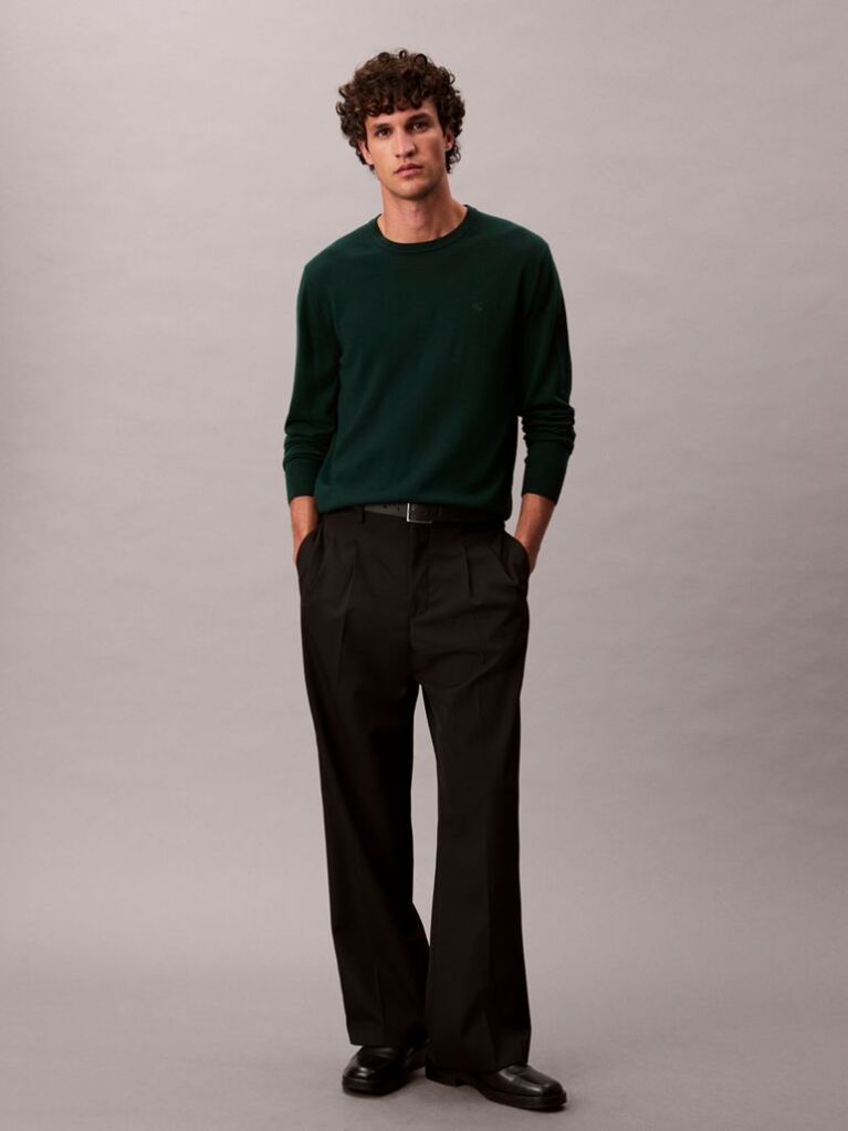 Green Merino Wool Classic Sweater  Men