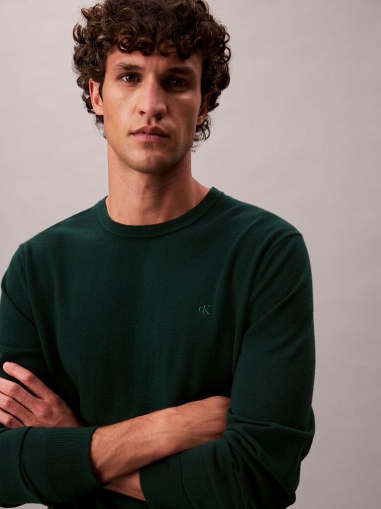 Green Merino Wool Classic Sweater  Men