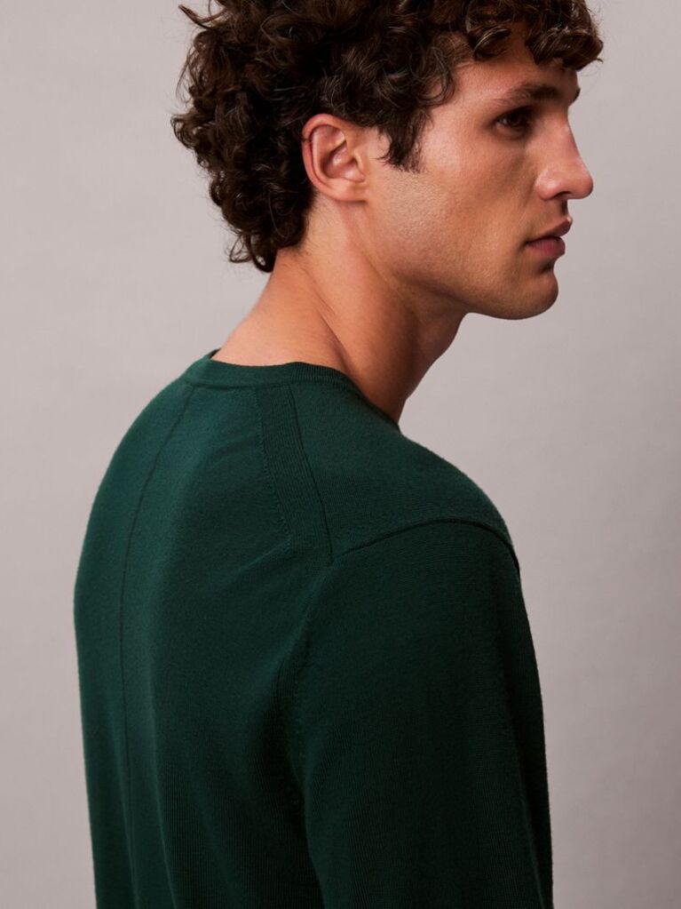 Green Merino Wool Classic Sweater  Men