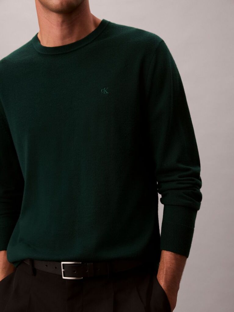 Green Merino Wool Classic Sweater  Men