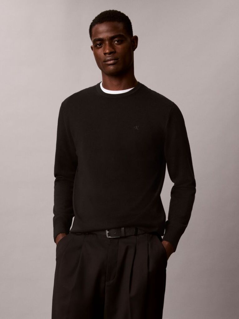 Black Merino Wool Classic Sweater  Men