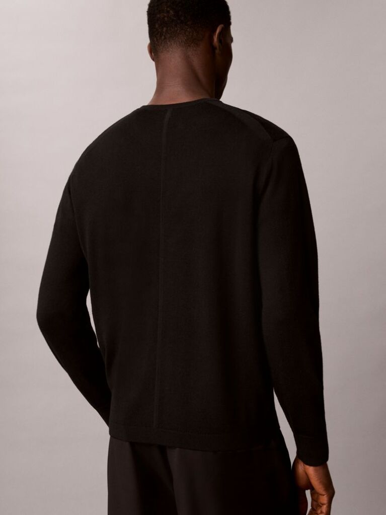 Black Merino Wool Classic Sweater  Men