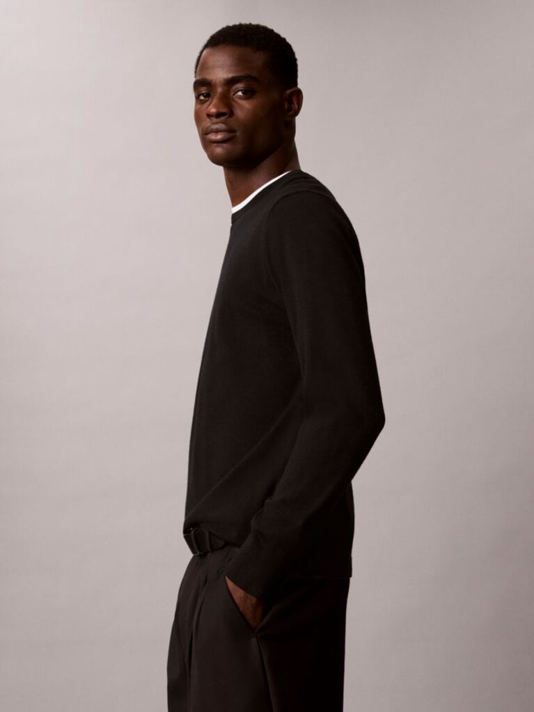 Black Merino Wool Classic Sweater  Men