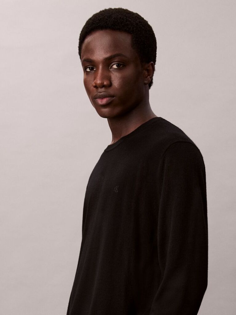 Black Merino Wool Classic Sweater  Men