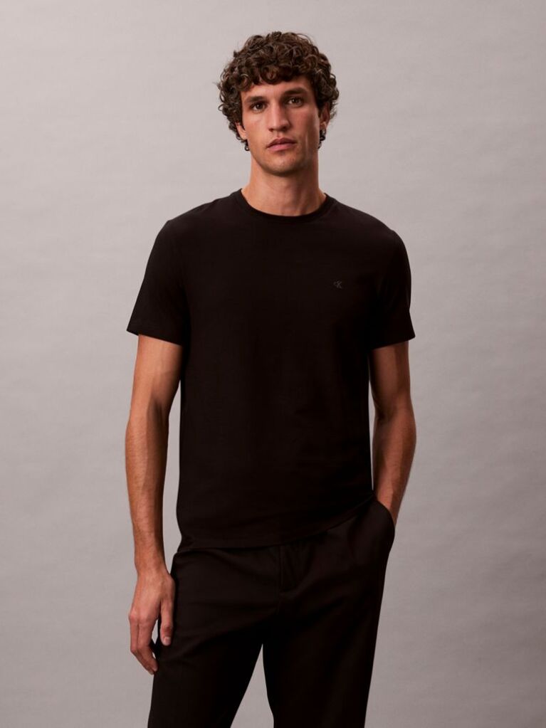 Black Short Sleeve Stretch Cotton Slim T-Shirt  Men