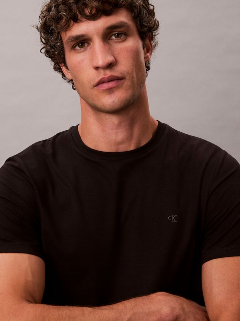 Black Short Sleeve Stretch Cotton Slim T-Shirt  Men