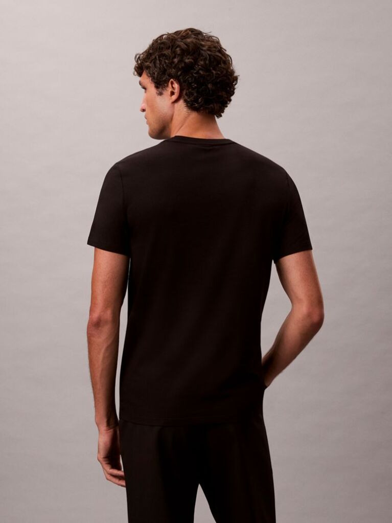 Black Short Sleeve Stretch Cotton Slim T-Shirt  Men
