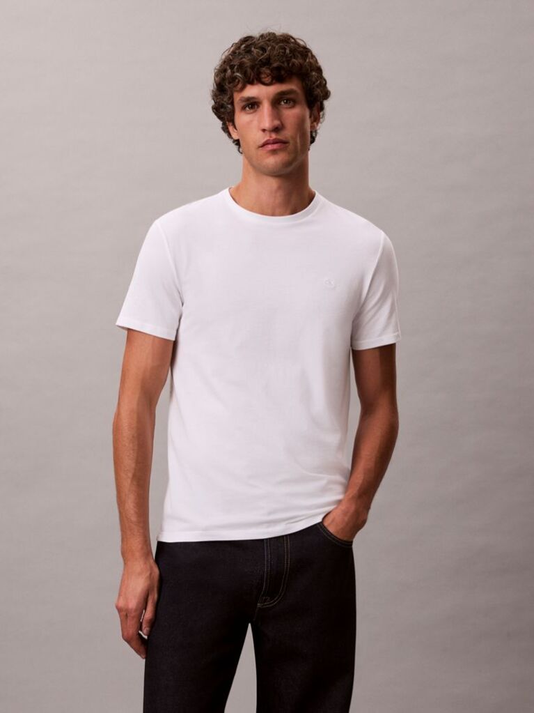 White Short Sleeve Stretch Cotton Slim T-Shirt  Men