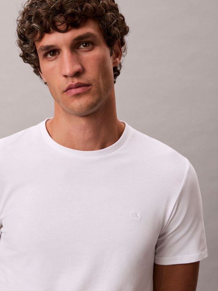 White Short Sleeve Stretch Cotton Slim T-Shirt  Men