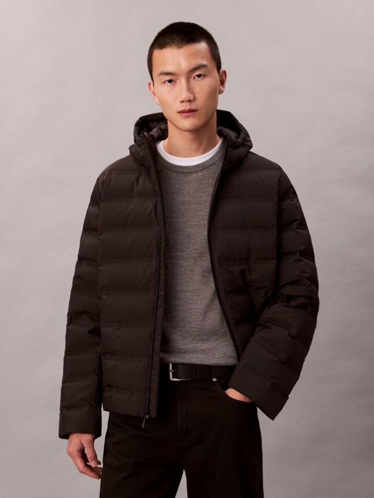 Black Packable Embossed Logo Quilted Puffer Jacket  Men