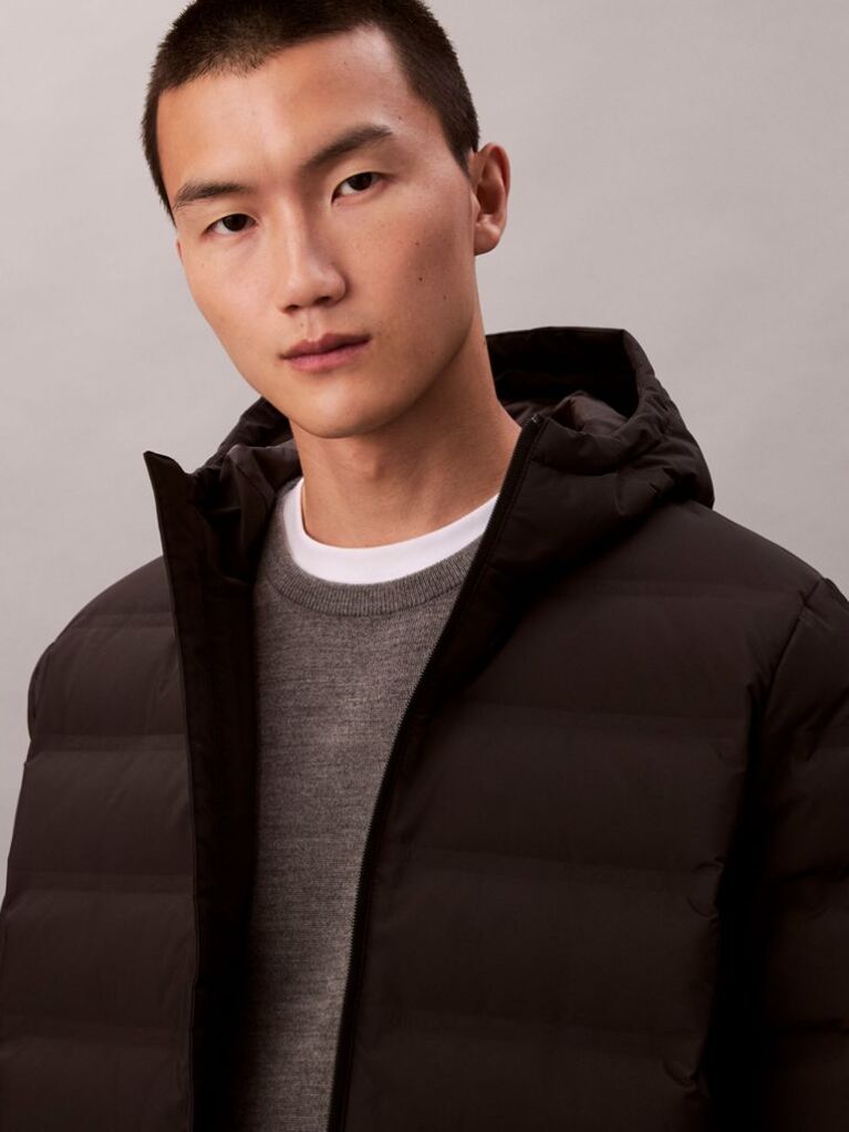 Black Packable Embossed Logo Quilted Puffer Jacket  Men