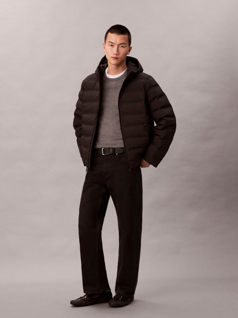 Black Packable Embossed Logo Quilted Puffer Jacket  Men