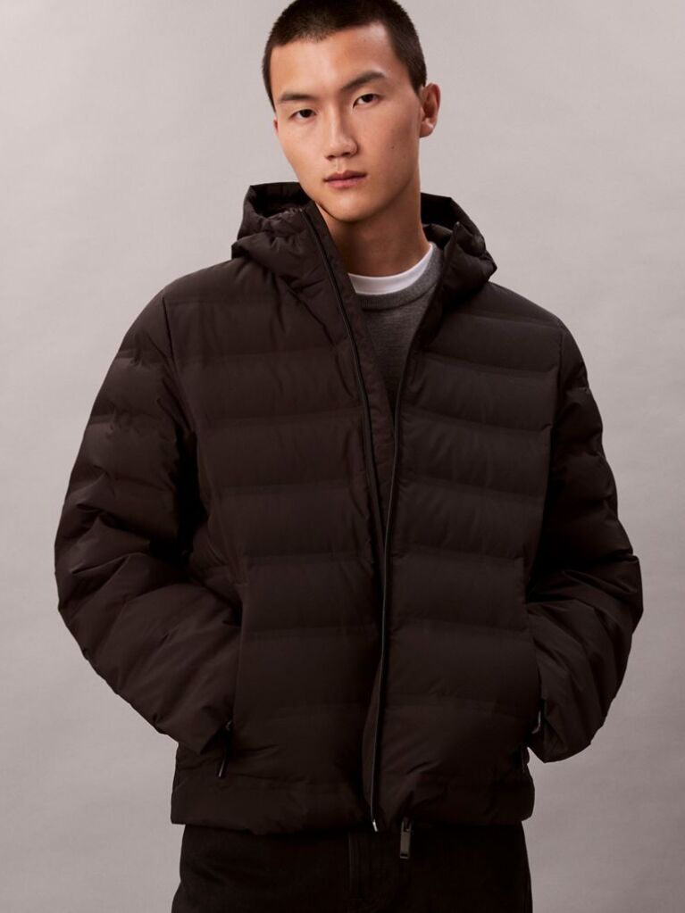 Black Packable Embossed Logo Quilted Puffer Jacket  Men
