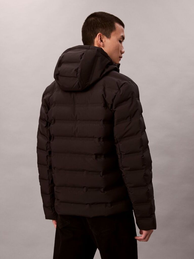 Black Packable Embossed Logo Quilted Puffer Jacket  Men