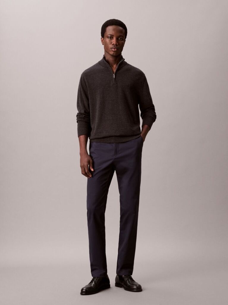 Grey Slim Sateen Chino Trouser  Men