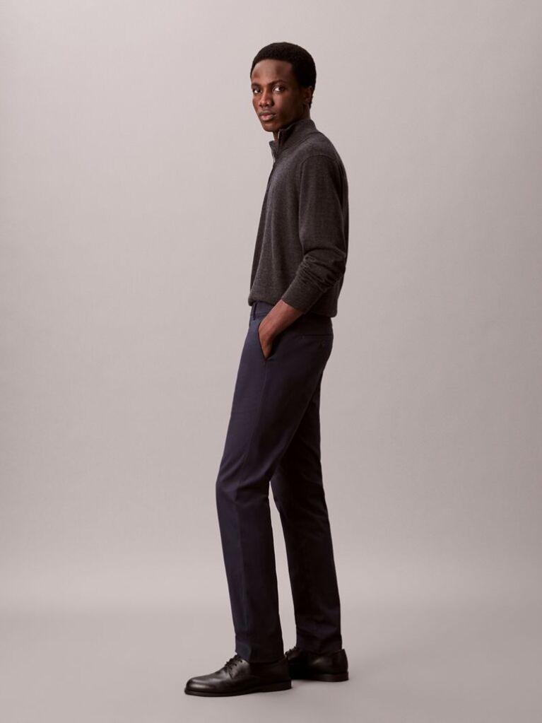 Grey Slim Sateen Chino Trouser  Men