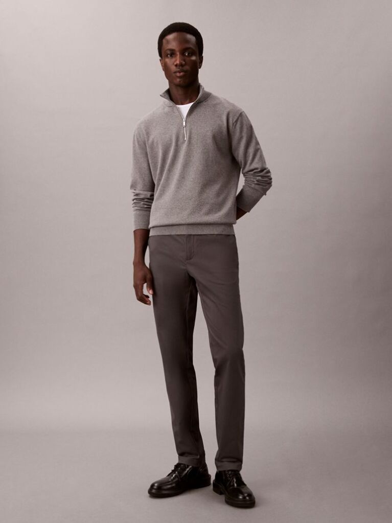 Grey Slim Sateen Chino Trouser  Men