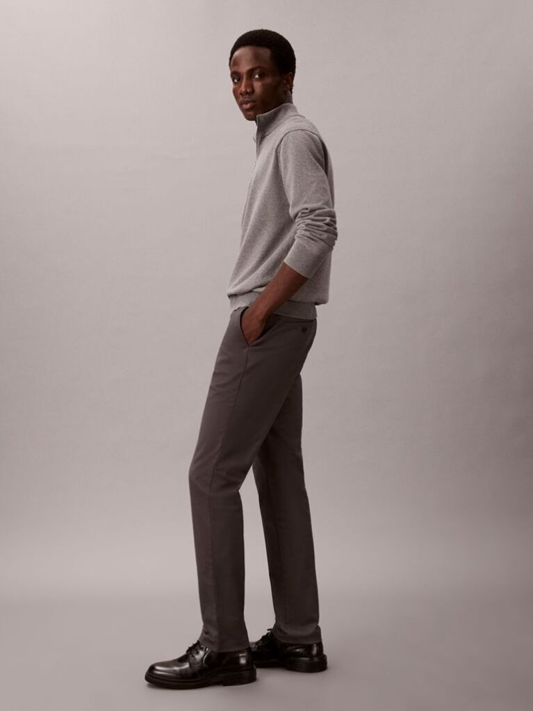 Grey Slim Sateen Chino Trouser  Men