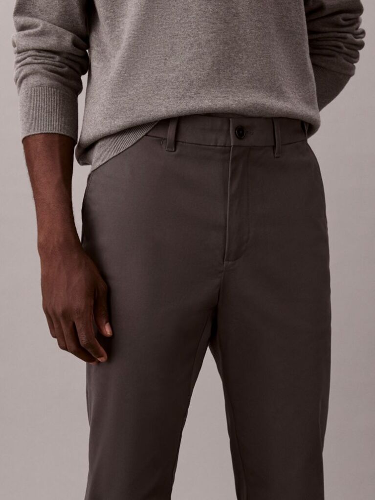 Grey Slim Sateen Chino Trouser  Men