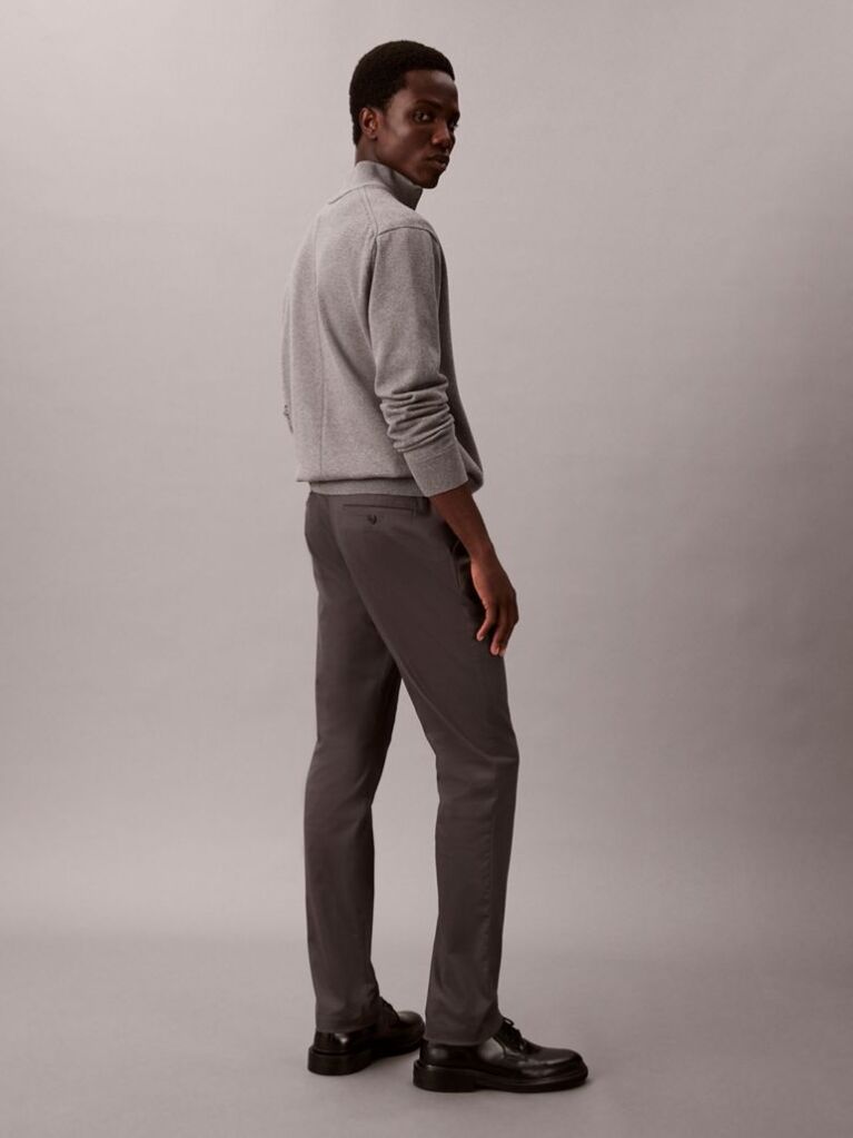 Grey Slim Sateen Chino Trouser  Men