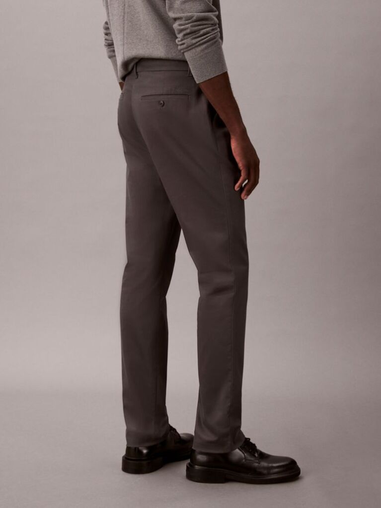 Grey Slim Sateen Chino Trouser  Men