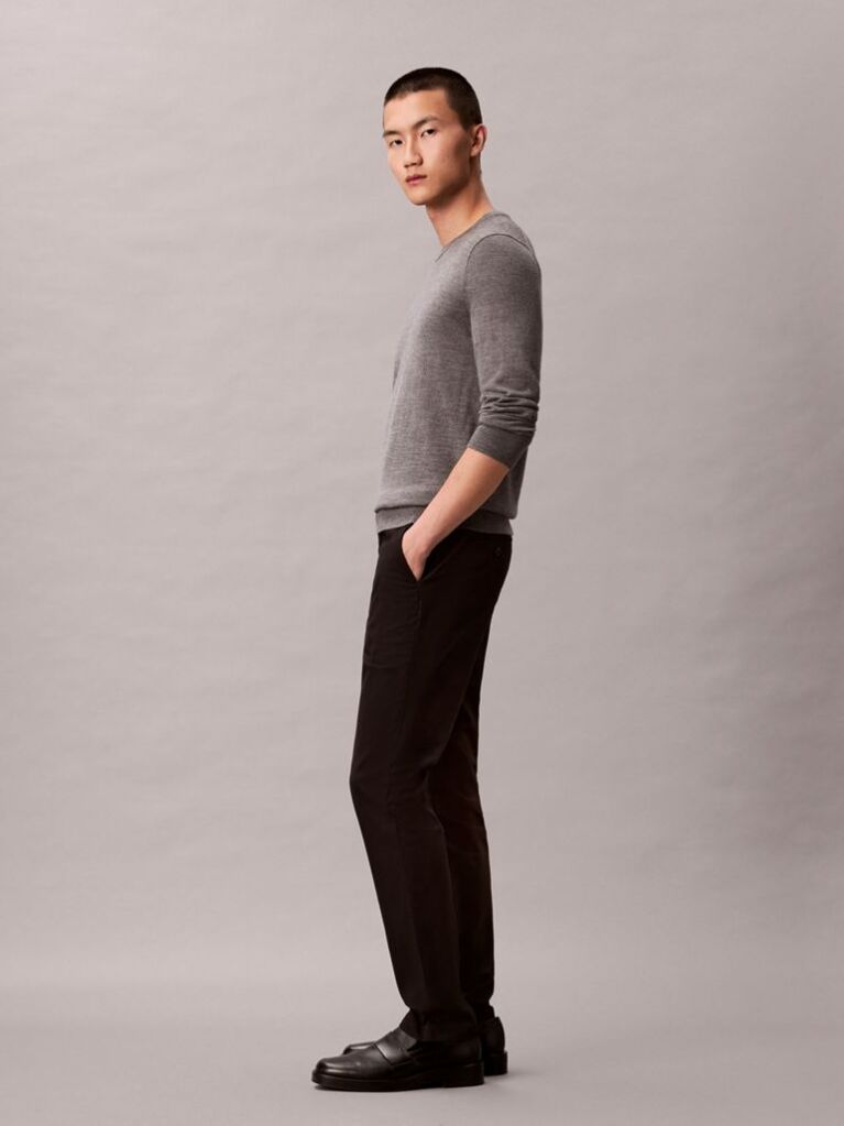 Black Slim Sateen Chino Trouser  Men