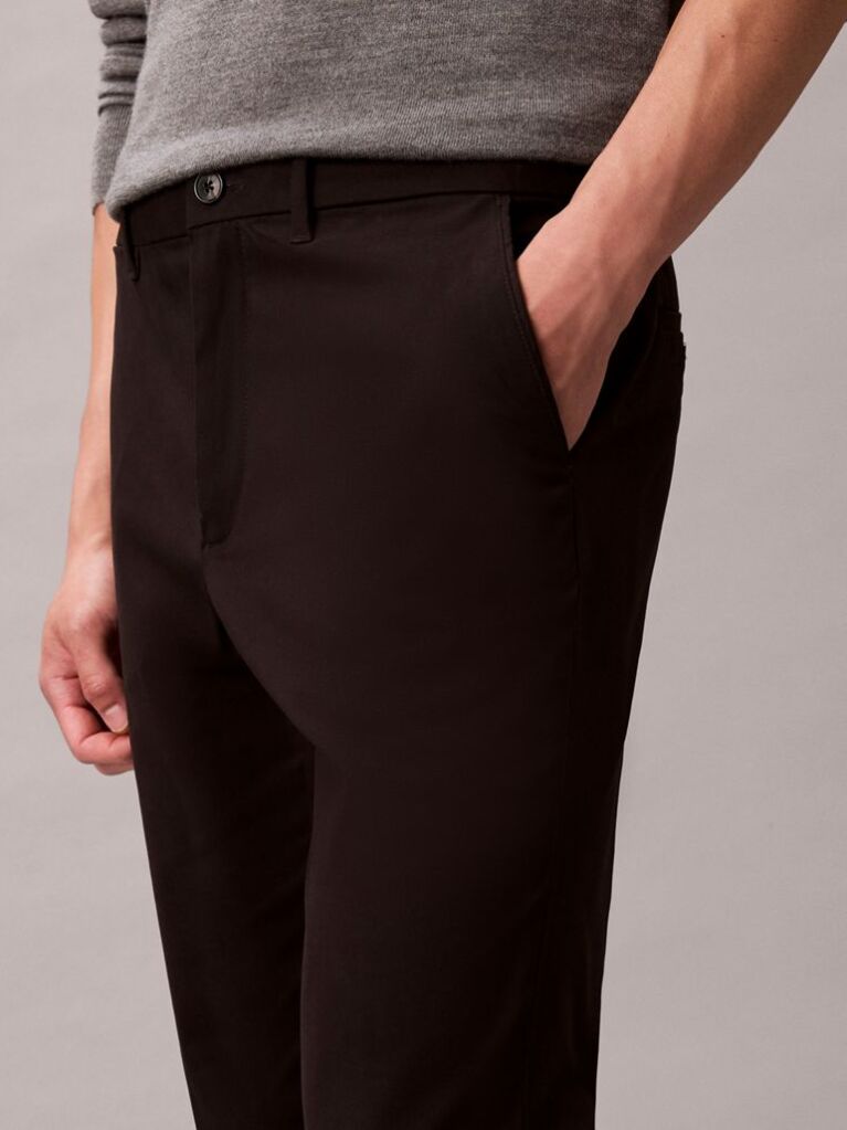 Black Slim Sateen Chino Trouser  Men