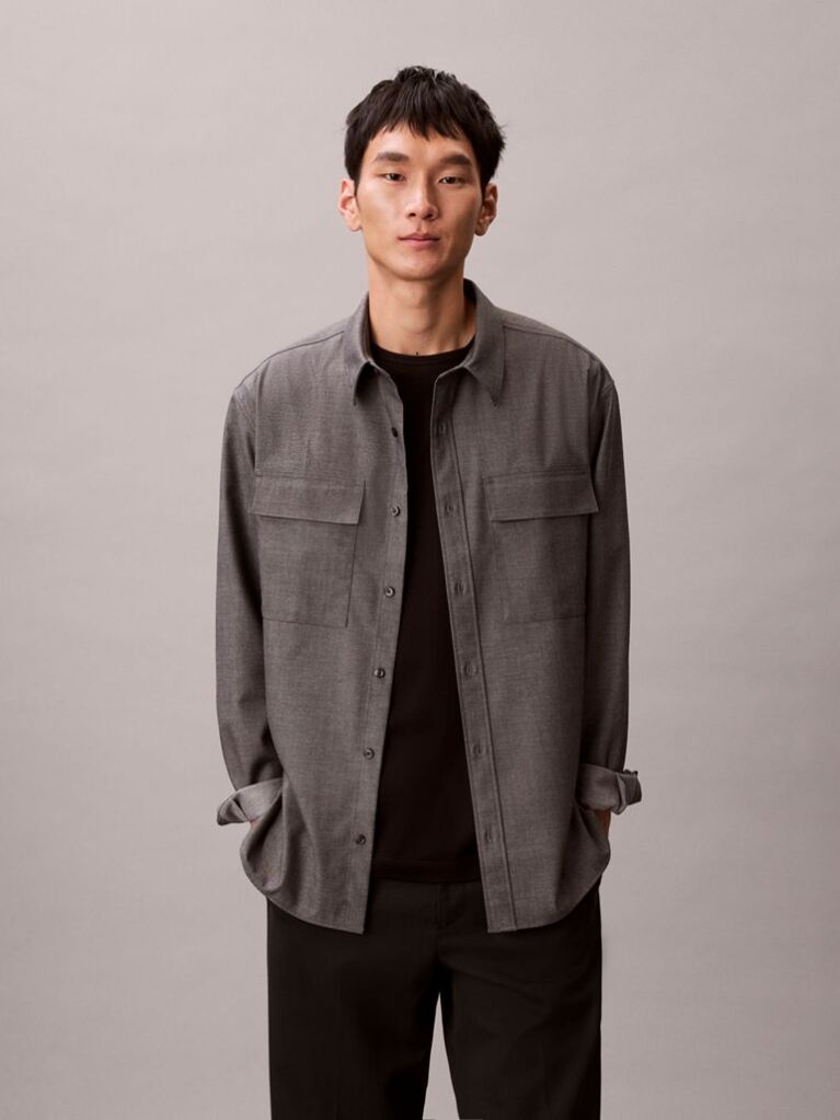 Grey Melange Button-Down Easy Shirt  Men
