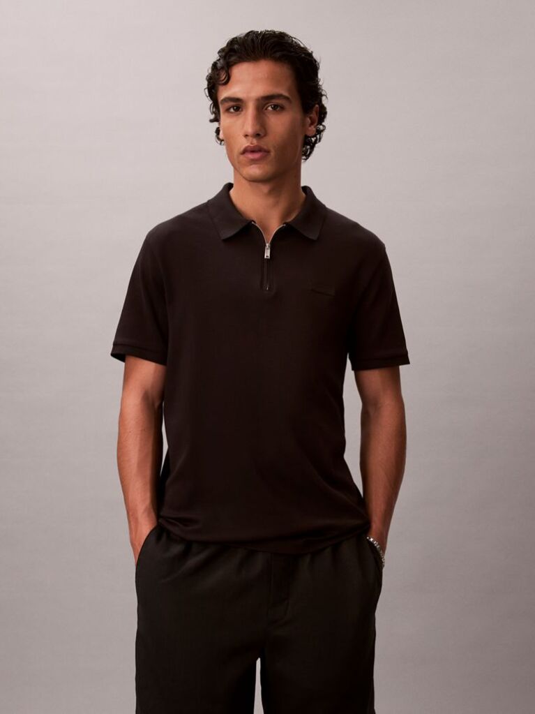 Black Supima Cotton Short-Sleeve Zip Polo  Men