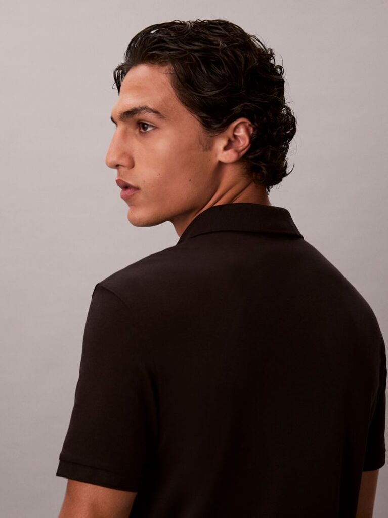 Black Supima Cotton Short-Sleeve Zip Polo  Men