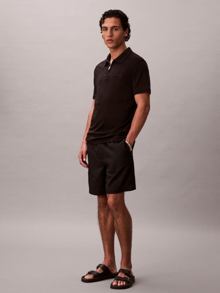 Black Supima Cotton Short-Sleeve Zip Polo  Men