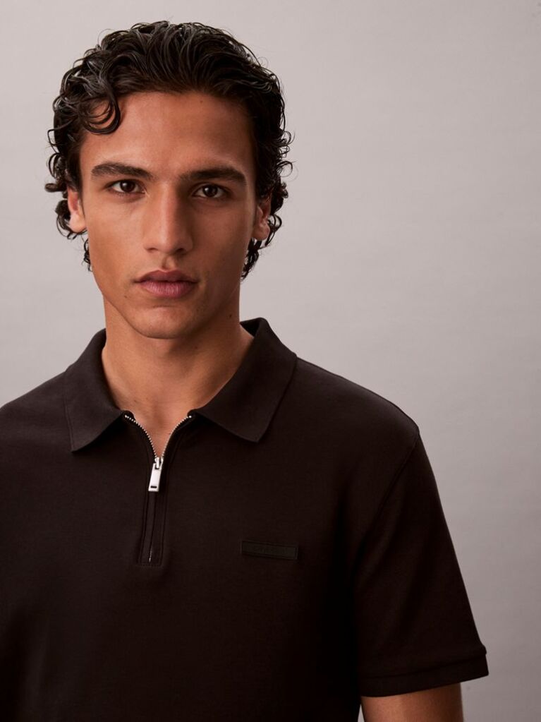 Black Supima Cotton Short-Sleeve Zip Polo  Men